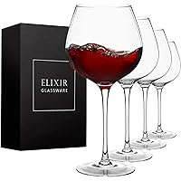 Red Wine Glasses – Large Wine Glasses, Hand Blown – Set of 4 Long Stem Wine Glasses, Premium Crystal – Wine Tasting, Wedding,