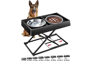 MDEHOPET Elevated Dog Bowls for Large Giant Dogs Pets, Non-Slip No Spill Dog Bowl,9 Height Adjustable Raised Dog Bowl Stand with 2 Stainless Steel Food Water Bowls 1 Slow Feeder for Medium Dogs