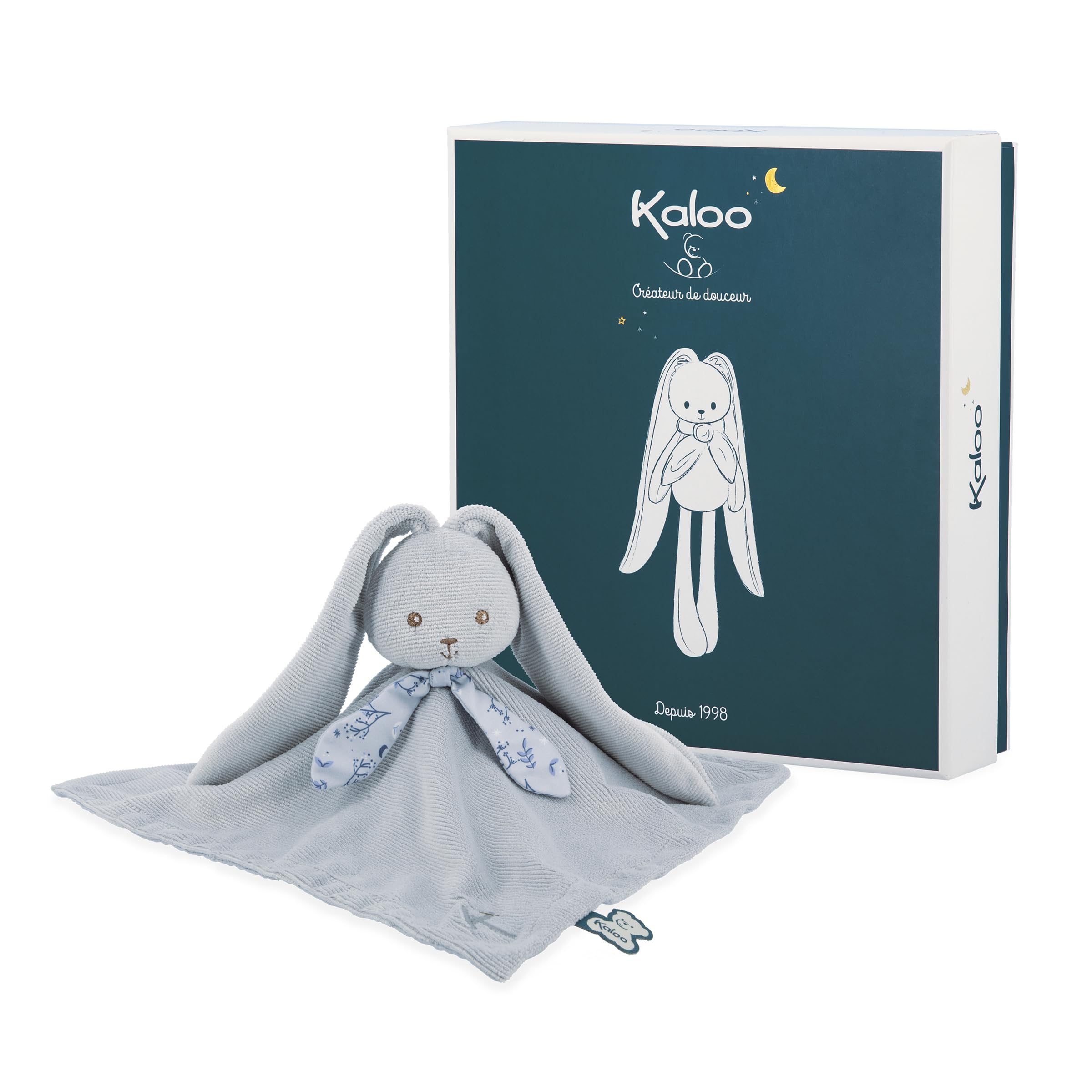 Kaloo - Lapinoo - Blue Bunny Comforter - Baby Plush - Square: 30 x 30 cm - Bi-Material Ultra-Soft Viscose and Corduroy - Gift Box - 0 Months +, K218003 — image 1