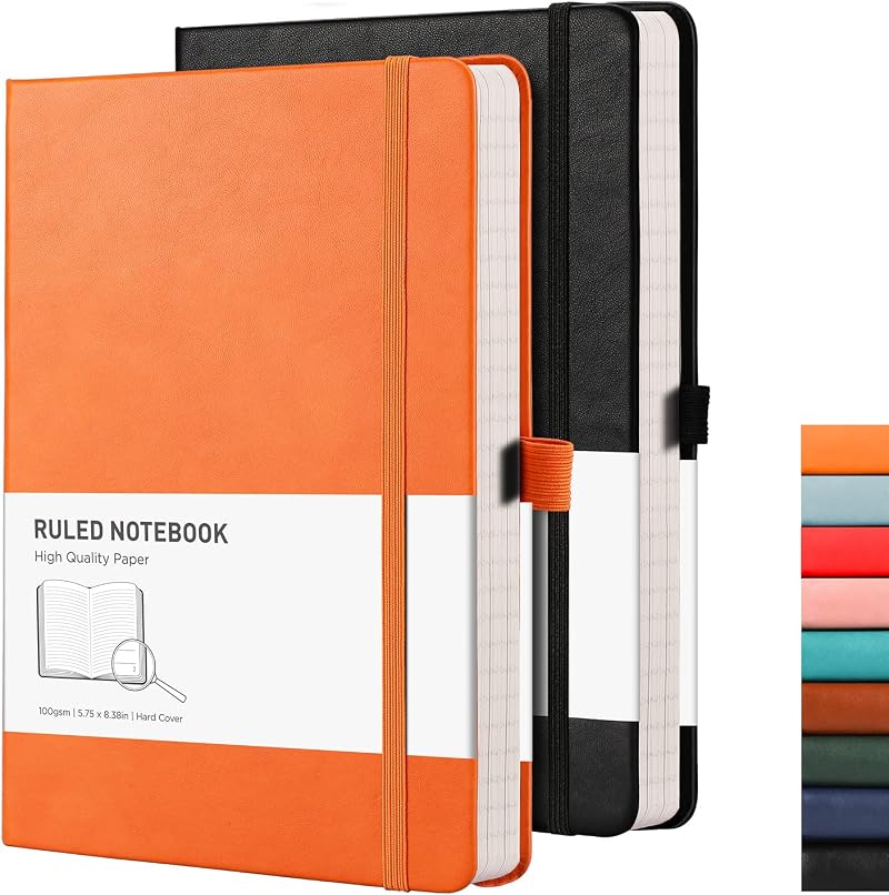 Rettacy Notebook A5 Lined Hardback 2 Pack 376 Pages 100gsm 8 Perforated Sheets