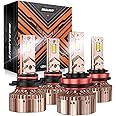 SEALIGHT 9005/HB3 H11/H9/H8 Bulbs Combo or Fog, X6S 80,000LM Super Bright, H11 9005 Bulbs with Cooling Fan, 6000K White 9005 H11 Light,Plug and Play, Pack of 4