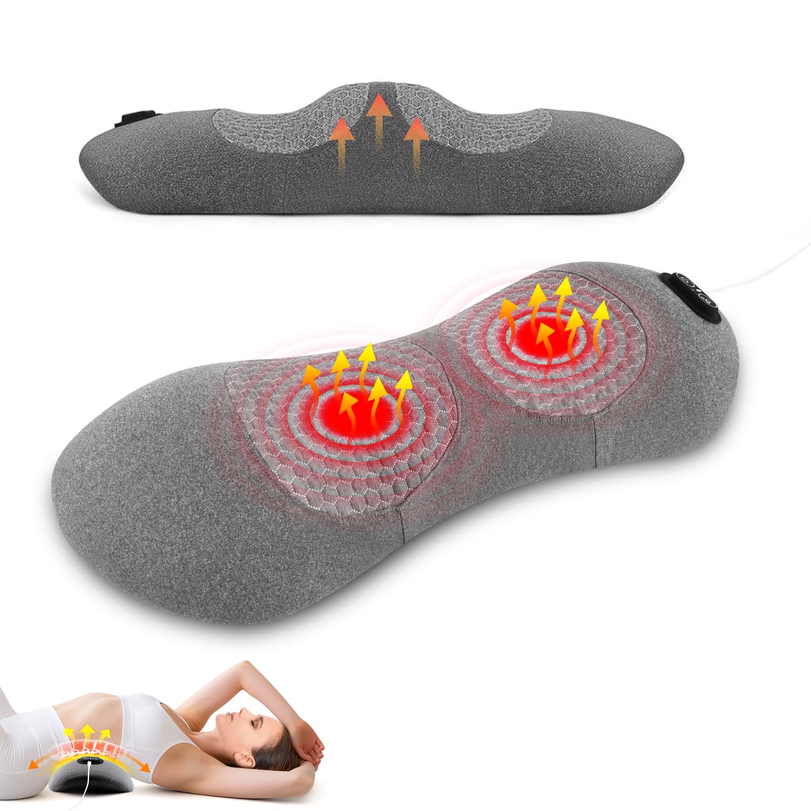 Photo 1 of 3-in-1 Electric Lumbar Support Pillow with Heat & Massage, Ergonomic Memory Foam Lower Back Massager for Pain Relief Deep Tissue, Smart Air Lift Technology, Ideal for Car/Bed/Sleeping/Office Chair