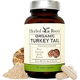 Herbal Roots Organic Turkey Tail Mushroom Supplement - Fruiting Bodies Extract - Immune Support - 60 Vegan Non GMO Capsules