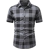 SOLY HUX Men's Basic Short Sleeve Plaid Shirts Button Down Collared Shirt Casual Work Business Tops