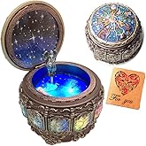 Briskfeel Vintage Music Box with Constellations Rotating Goddess LED Lights Twinkling Resin Carved Mechanism Musical Box with Sankyo 18-Note Wind Up Signs of The Zodiac Gift for Birthday (Upgraded)