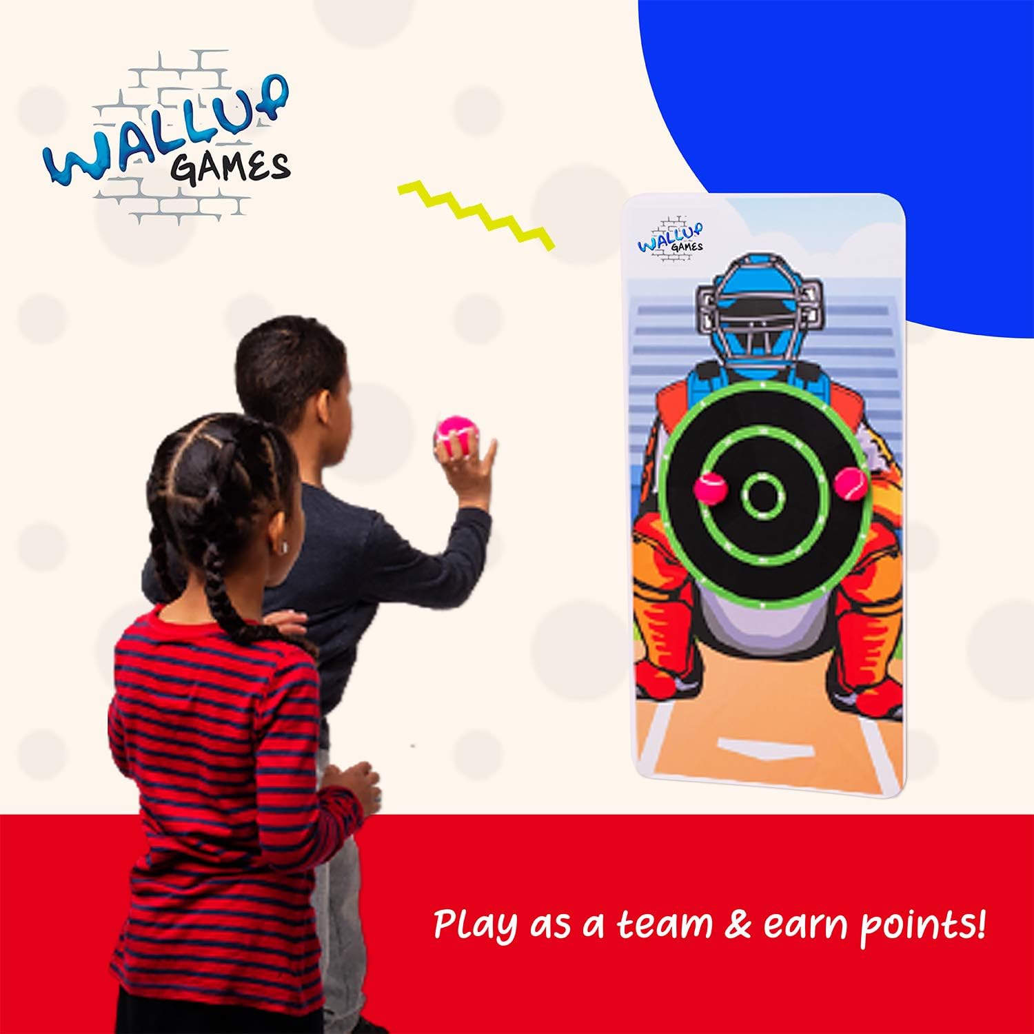 Wallup Games Kids Baseball Indoor Target Pitching Games, Removable Vinyl Wall Mat with 3 Indoor Baseballs, Hook and Loop Target: Toys & Games