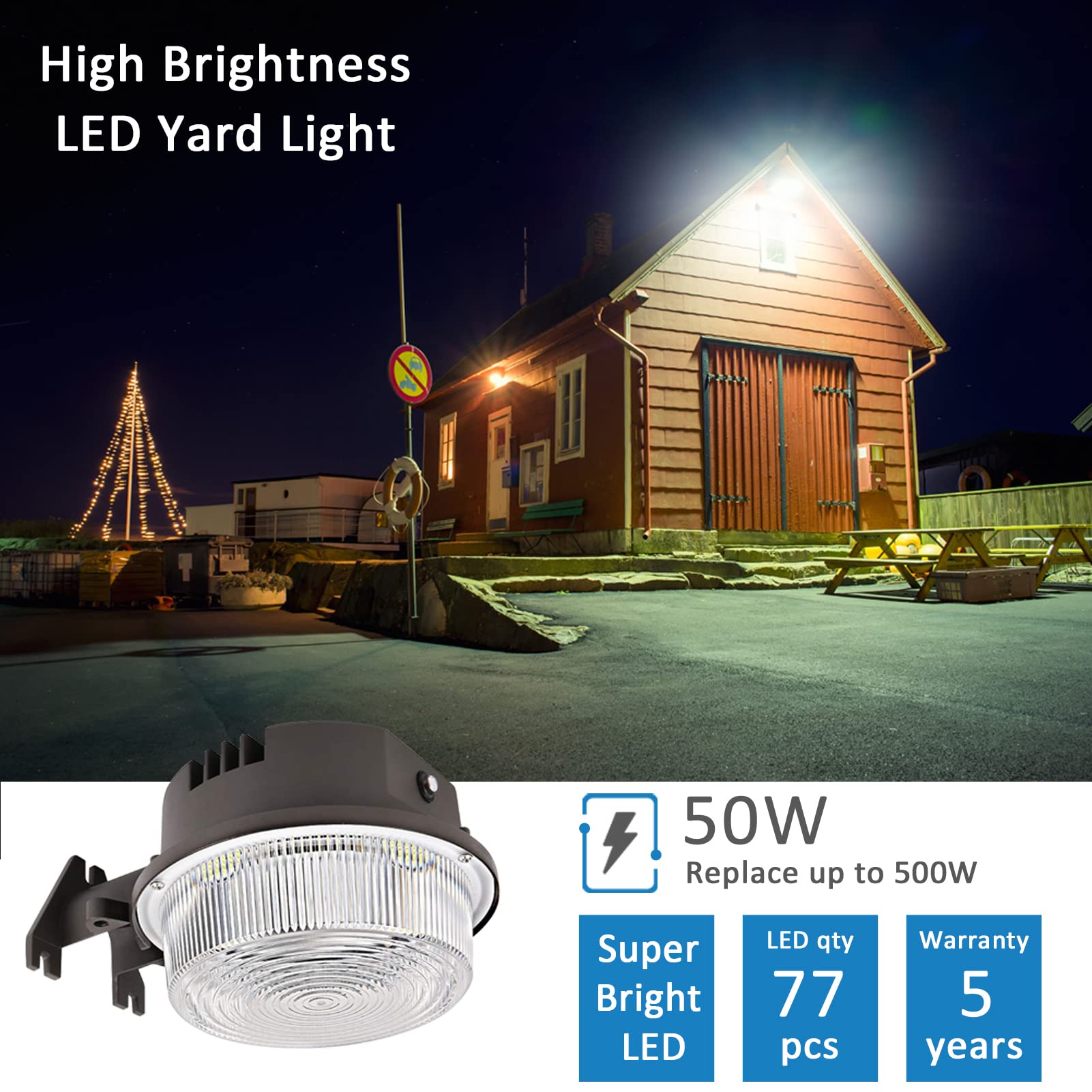 SZGMJIA 2-Pack LED Barn Light 50W, 6500lm Dusk to Dawn Yard Lighting with Photocell, 5000K Daylight 500W MH/HPS Replacement, 5-Year Warranty, IP65 Waterproof for Outdoor Security/Area Light