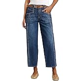 Flamingals Women’s High Rise Wide Leg Crop Jeans Barrel Leg Stretchy Baggy Boyfriend Denim Jeans