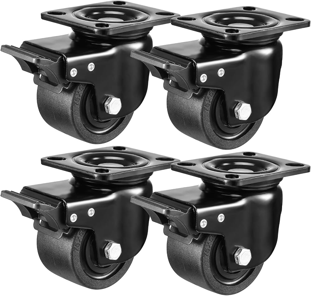 W B D WEIBIDA 3-Inch Heavy Duty Plate Swivel Caster Set of 4 with Brake