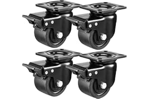 W B D WEIBIDA Plate Swivel Caster Wheels 3-inch Heavy Duty of 4400lbs, Low Gravity Center Design Black Caster Wheels with Brake, Durable & Quiet & Sturdy Nylon Wheels for Industrial, Set of 4