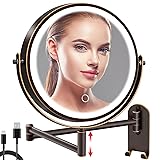 8" Wall Mounted Lighted Makeup Mirror, 3000mAh