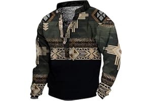 SHUSUEN Mens Long Sleeve Vintage Tshirt Casual Large Size 6 Button V Neck Pullover Tops Stand Collar Loose Sweatshirt