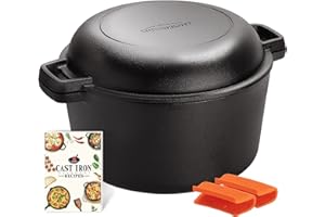 Overmont Dutch Oven Cast Iron Casserole Pot 5 QT Dual Function Lid Griddle Skillet Pre Seasoned with Handle Covers for Campin
