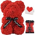 10 Inch Rose Bear Teddy - Artificial Rose Flower Gift In Clear Box (Milky White)