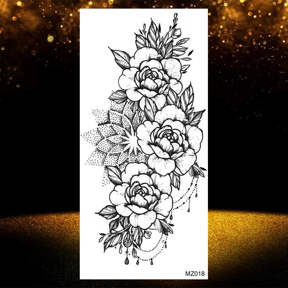 LAROI 65 Sheets Realistic Black Rose Flower Temporary Tattoos for Women 3D Tribal Snake Floral Peony Fake Tattoo Stickers Adults - Image 5