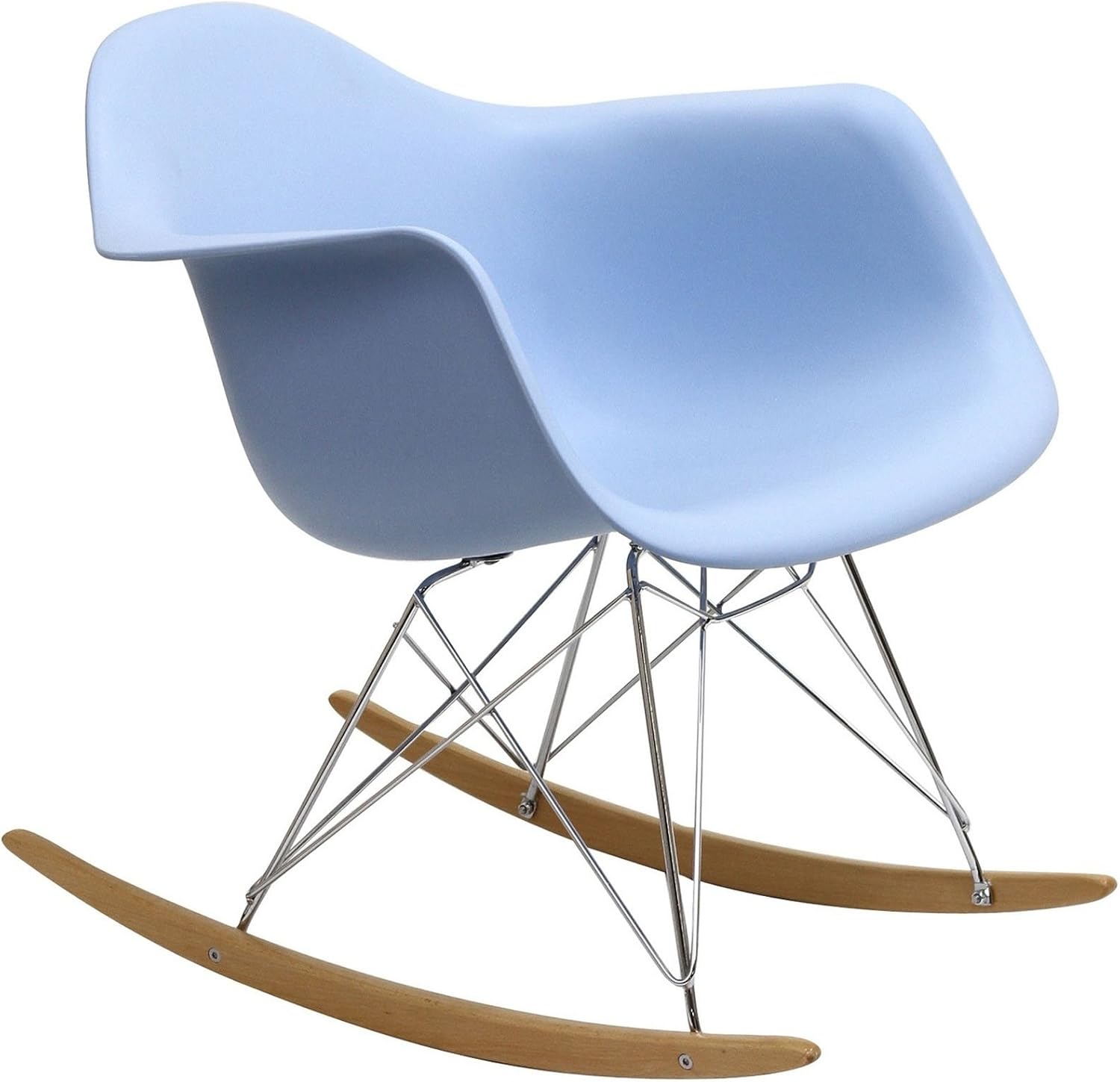 Modway Rocker Mid-Century Modern Molded Plastic Living Room Lounge Chair Rocker in Blue