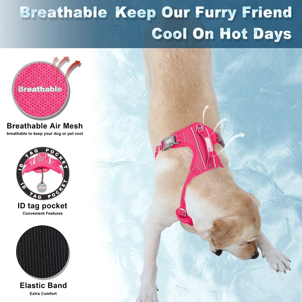 BARKBAY No Pull Dog Harness Front Clip Heavy Duty Reflective Easy Control Handle for Large Dog Walking with ID tag Pocket(Pink,S) - Image 3