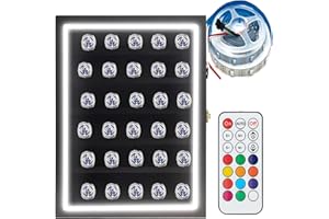 DEALZOOM Championship Ring Display Case RGB LED - 30 Ring Large Baseball Ring Display Cases – Wall Display Case Ring Storage, Baseball Ring Holder Display, Holds Basketball Football Rings (Black)