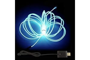 MaxLax EL Wire Ice Blue, 9.8ft/3m USB 5V Adapter Neon Lights Strip 360° Cuttable Glowing Rope Lights for Parties, Halloween, DIY Decoration