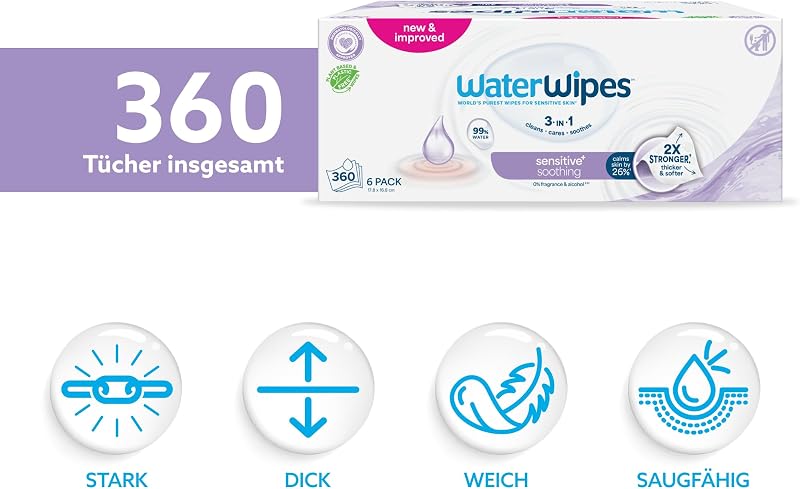 Sensitive+ Soothing Clean Wipes, 99% Wasser, parfümfrei, 6 Pack