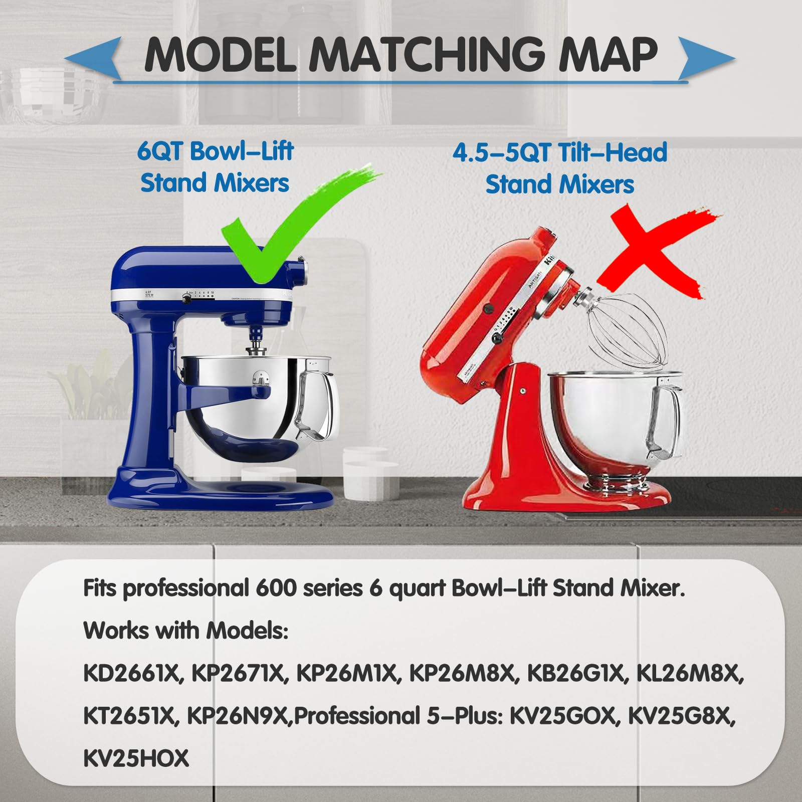 Wire Whip Stainless Steel for KitchenAid 6 Quart Bowl-Lift Stand Mixer, KN256WW 6-Wire Whisk Attachment, Balloon Whisk, Heavy Duty, Dishwasher Safe