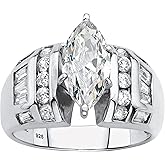 PalmBeach Platinum-plated Sterling Silver Marquise Cut Cubic Zirconia Engagement Ring Sizes 6-10
