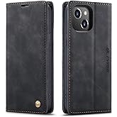 QLTYPRI Case for iPhone 13, Vintage PU Leather Wallet Case Card Slot Kickstand Magnetic Closure Shockproof Flip Folio Book Case Cover for iPhone 13(6.1 inch) - Black