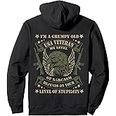 Military Tee Co. Grumpy Old Veteran Men's Black Small Classic Fit Long Sleeve Hoodie with Kangaroo Pocket - Perfect for Veterans Day or Combat Vets