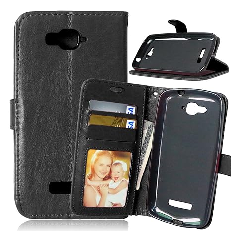 Fubaoda Alcatel One Touch Pop C7 Tasche Schwarz+Kostenlos Syncwire Ladekabel, Leder Hülle, Kartenfächer Ständerfunktion Hülle