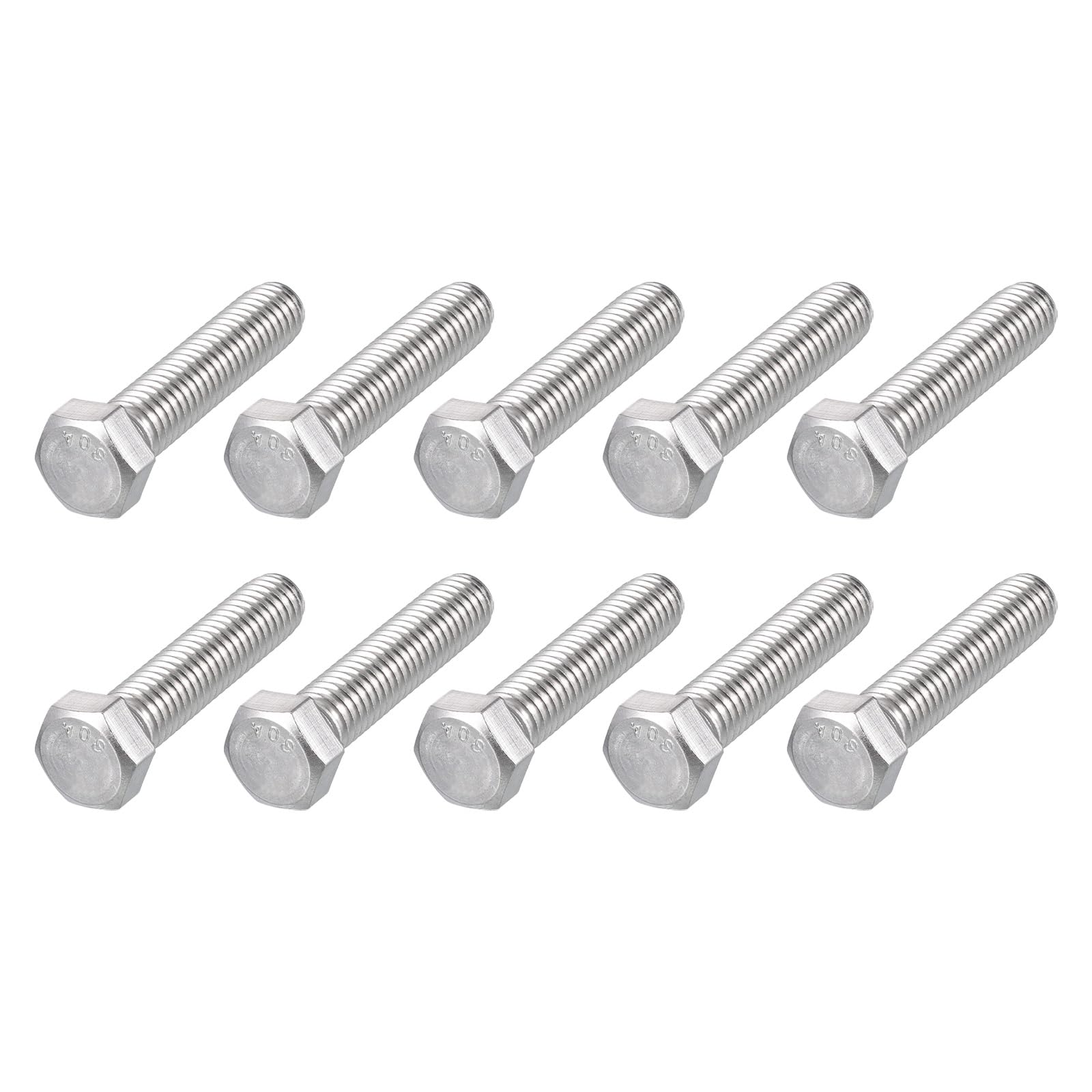 METALLIXITY Hex Head Bolts (7/16-14 x 2") 10Pcs, 304 Stainless Steel 18-8, Fully Threaded, External Hex Drive, Plain Finish, Hex Head Screw Bolt, Silver — image 1