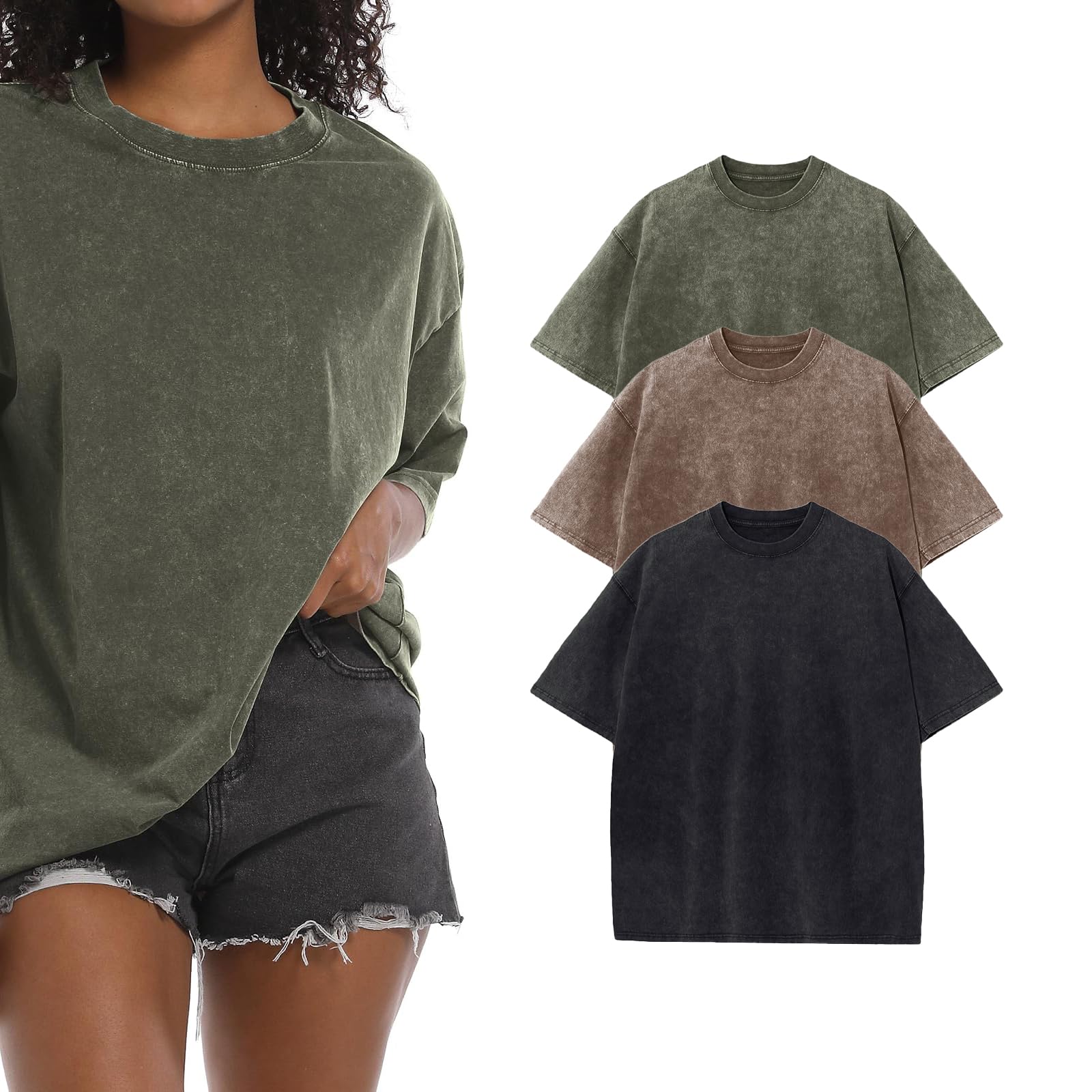 BINTEHGS Mens Oversized Vintage Sweatshirts Acid Wash Plain Crewneck Sweatshirt Streetwear Unisex Distressed Couple Pullover(Army Green,S) At Men's Clothing Store