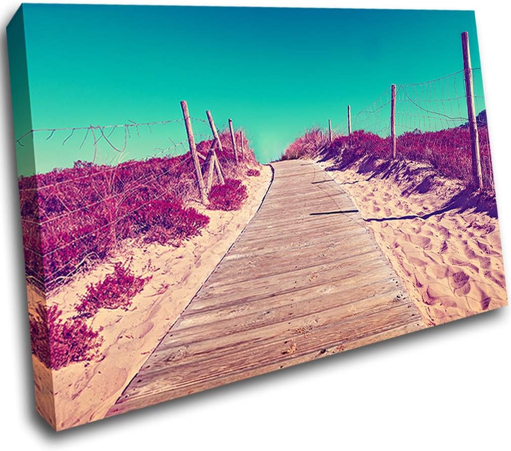 LoveSticker Beach Wood Path Purple flowers Canvas Poster Wall Art Print Picture Framed AP426(16x24inch (40x60cm))