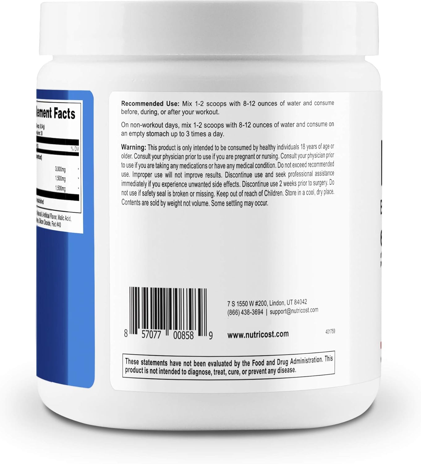 Nutricost BCAA Powder 2:1:1 (Unflavored) 90 Servings - High Quality Branched Chain Amino Acids: Health & Personal Care