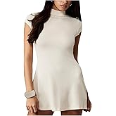 SOLY HUX Women's Knit Mini Dress Mock Neck Cap Sleeve A Line Flared Casual Going Out Dresses