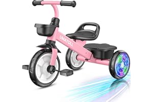 Umatoll Tricycle for Toddlers 2-5 Year Old, Ajustable Toddler Bike Outdoor Toys, Birthday Gift for Girl Age 2-4, Trike with Light up Wheels