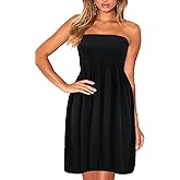 Zyyfly Tube Top Dress Women Summer Beach Coverup Stretch Smocked Strapless Dress
