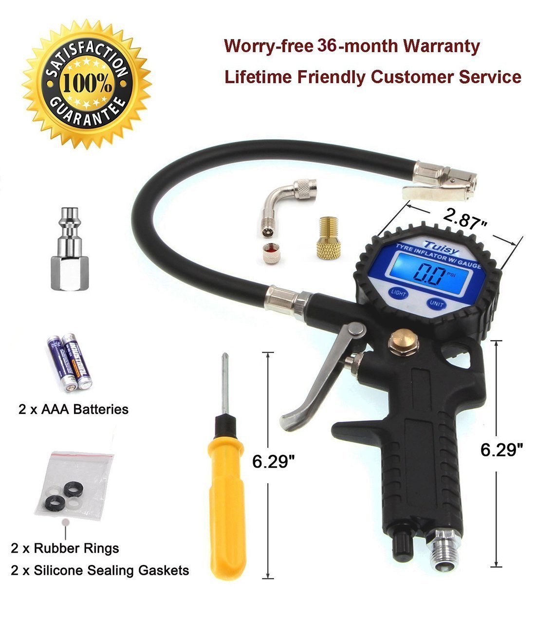 Tuisy Digital Tire Pressure Gauge, Tire Inflator Gauge with 90 Degree