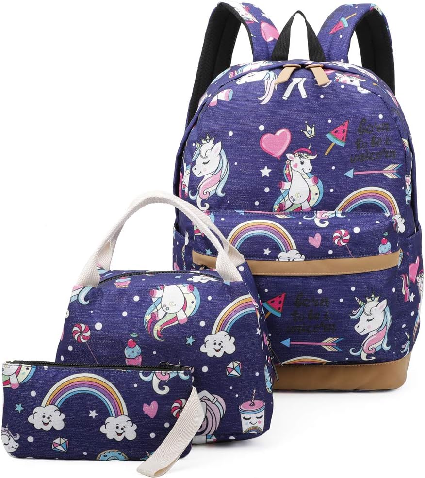 Girls School Bags Kids Bookbags Teens Bookbag Set Kids Laptop Backpack Lunch Box Purse (602 Deep Blue)