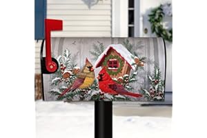 MTZBGS Winter Cardinal Birds Mailbox Covers Magnetic Christmas Mailbox Cover Wraps Decorations Holly Berry Branches Christmas Post Box Covers Christmas Decor Outdoor Standard Size 18" X 21"