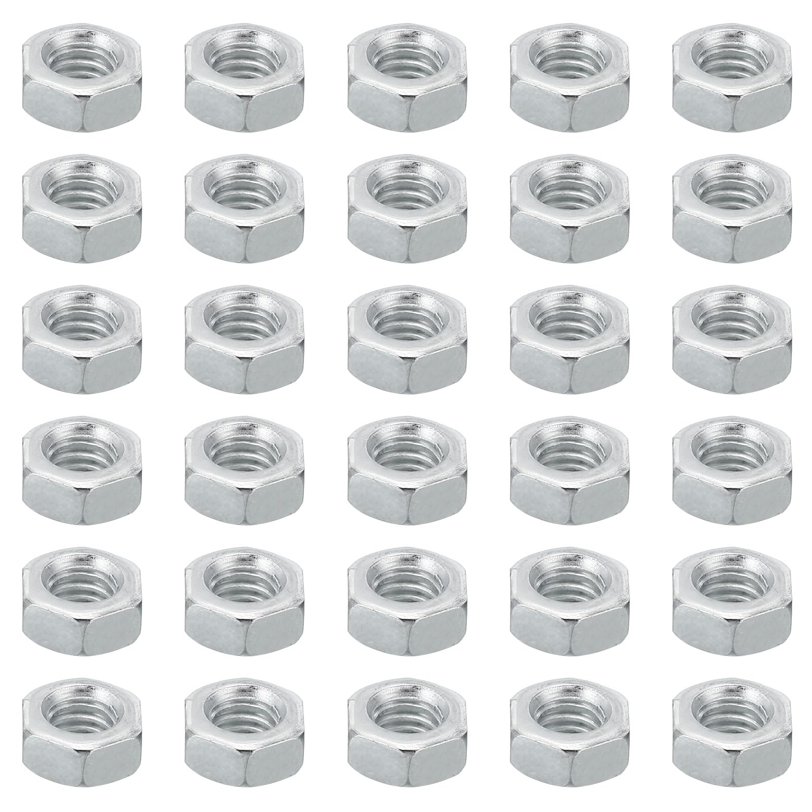 PATIKIL M6x1 Steel Hex Nuts, 50 Pack Metric Thread Zinc Plated Finished Hardware Nuts Screw Bolt Fasteners for Lamps Machinery Repair 5mm Height