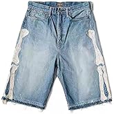 Ethbox Retro Denim Shorts Men's y2k Casual Embroidered Bone Denim Shorts Men's and Women's