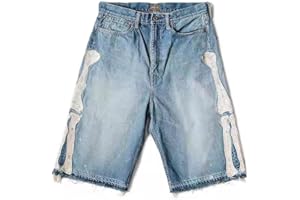 Ethbox Retro Denim Shorts Men's y2k Casual Embroidered Bone Denim Shorts Men's and Women's