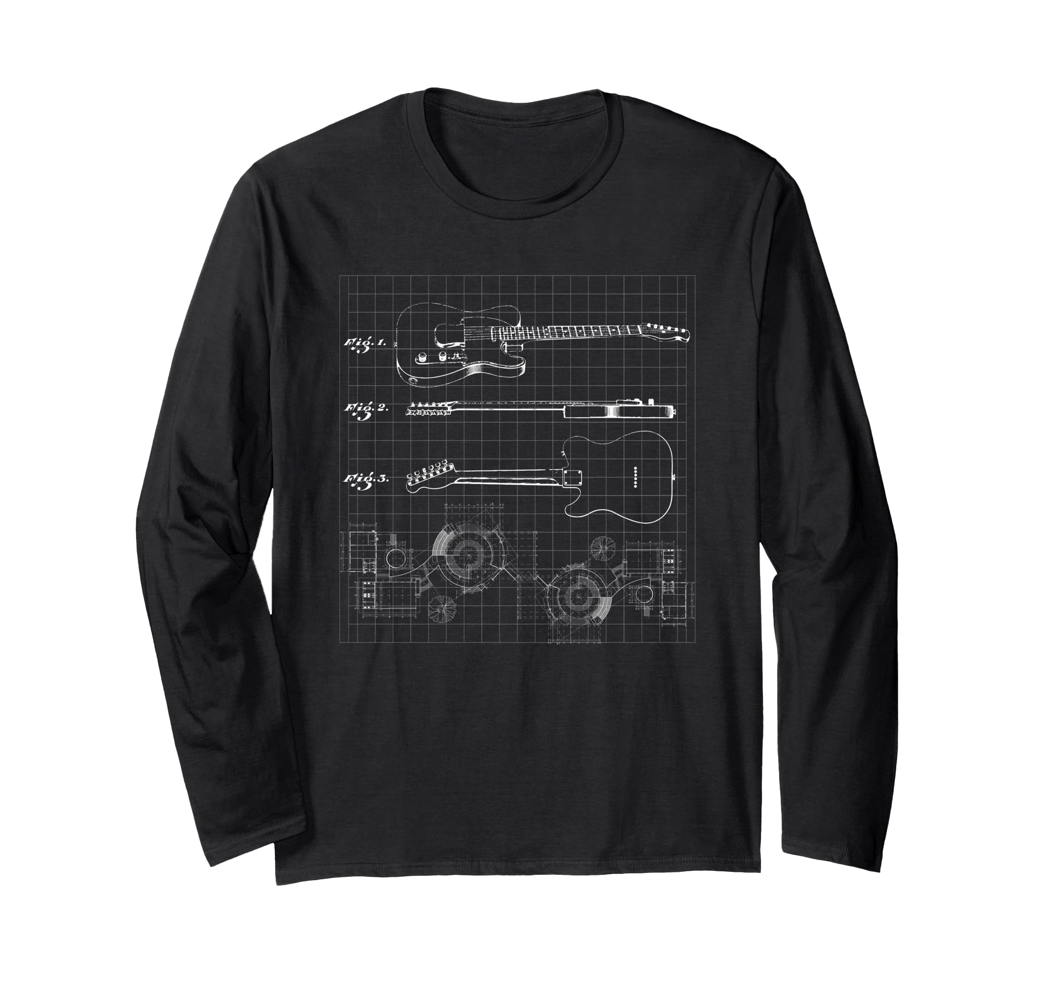 Guitar Patent Print 1955 I Vintage Patent Print Art Guitar Long Sleeve T-Shirt