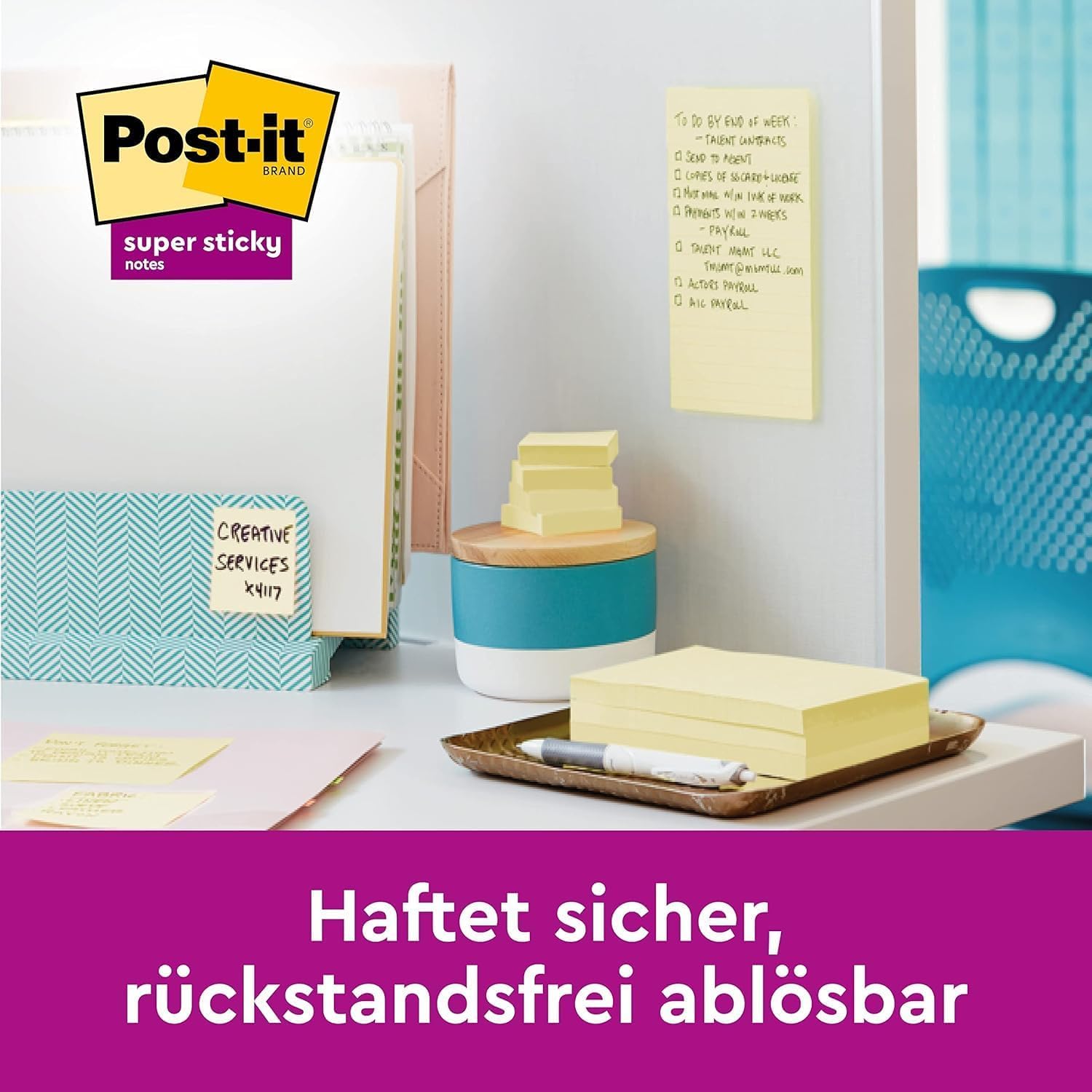 Post-it Super Sticky Notes, Vorteilspackung mit 24 Blöcken, 90 Blatt pro Block, 76 mm x 76 mm, Farbe: Gelb - Extra-stark klebende Notizzettel für Notizen, To-Do-Listen und Erinnerungen, Mittel 5
