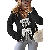 Cakulo Womens Bow Tie Sweater V Neck Cardigan Sweaters Lightweight Fall Fashion Knit Cardigans Winter Clothes 2025 Black S
