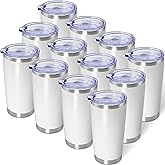 AIANJI 20oz Tumbler Bulk Stainless Steel Tumblers with Lid Vacuum Insulated Double Wall Travel Coffee Mug Powder Coated Tumbler Cup for Hot and Cold Drinks(White, 12 pack)