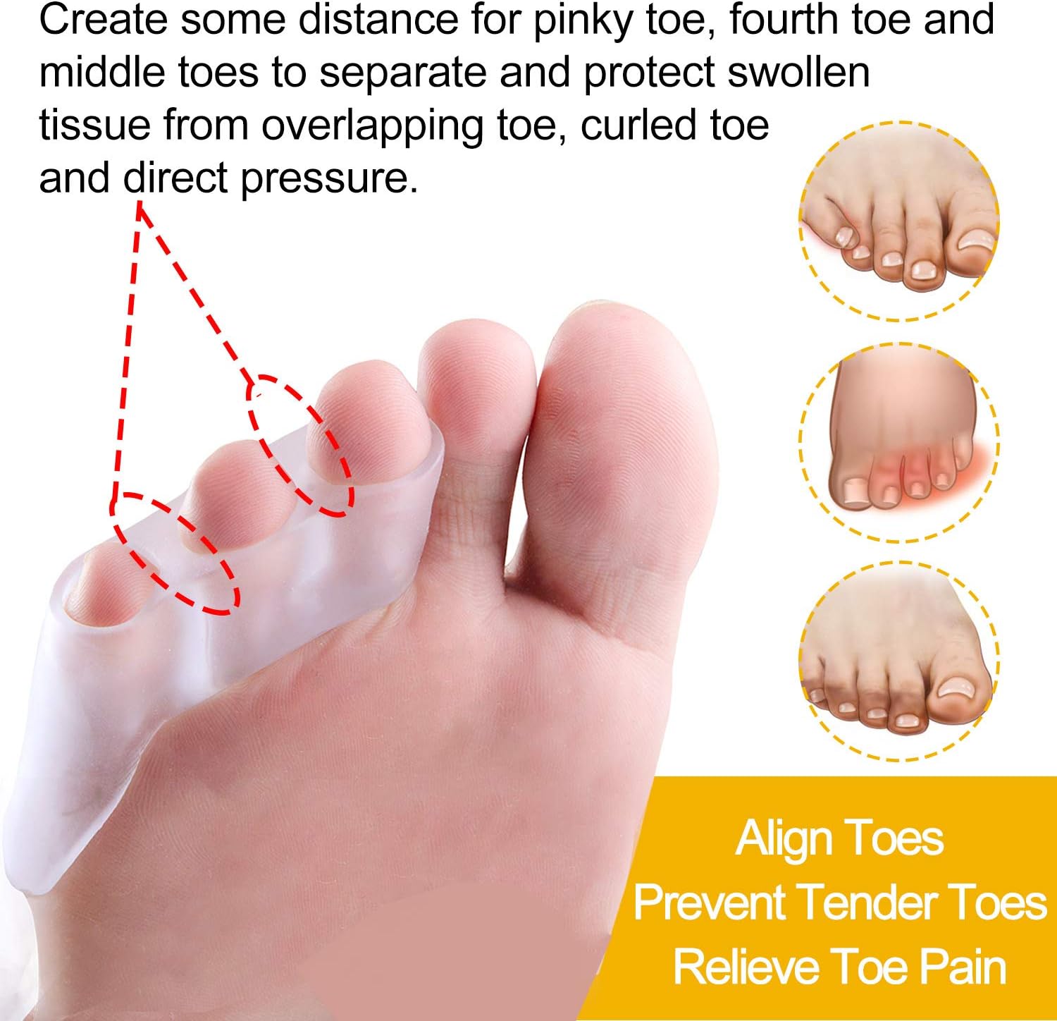 Povihome 10 Pack Pinky Toe Separator and Protectors, Triple Gel Toe Separators for Overlapping Toe, Curled Pinky Toes Separate and Protect: Health & Personal Care