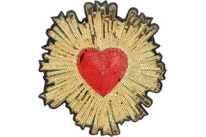 RESOURCES HOUSE 2pieces Gold Sequins Red Heart Embroidery Applique Patches Sew on Iron on Dress T-Shirt Apparel Accessories TH686