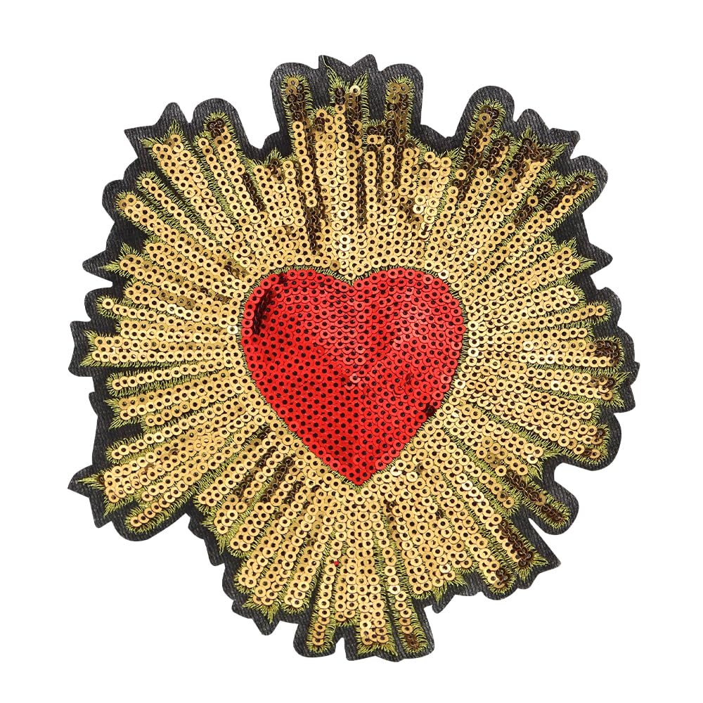 2piece Beaded Red Gold Sequin Heart Pattern Fabric Patches Embroidery Paillette Applique Badges Clothes Decorated Sewing