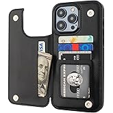 ONETOP Compatible with iPhone 15 Pro Max Wallet Case with Card Holder, PU Leather Kickstand Card Slots Case, Double Magnetic Clasp and Durable Shockproof Cover 6.7 Inch (Black)